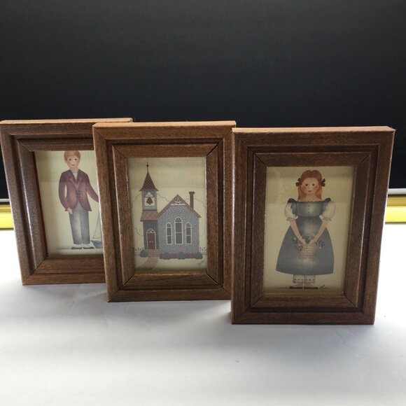 Vintage Folk Art Primitive Tile Painted By Mimi Rectangular Framed Wall Hanging - Picture 8 of 13